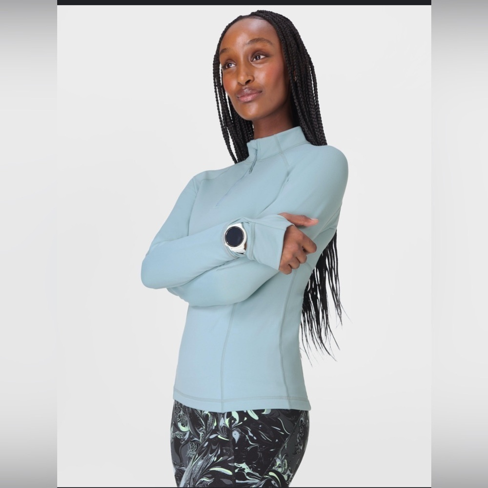 Sweaty Betty Seamless Half Zip Long Sleeve Vapor Blue , size S